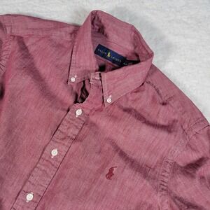 Ralph Lauren Button Down Shirt Mens Size M Red Heather Long Sleeve Cotton Logo